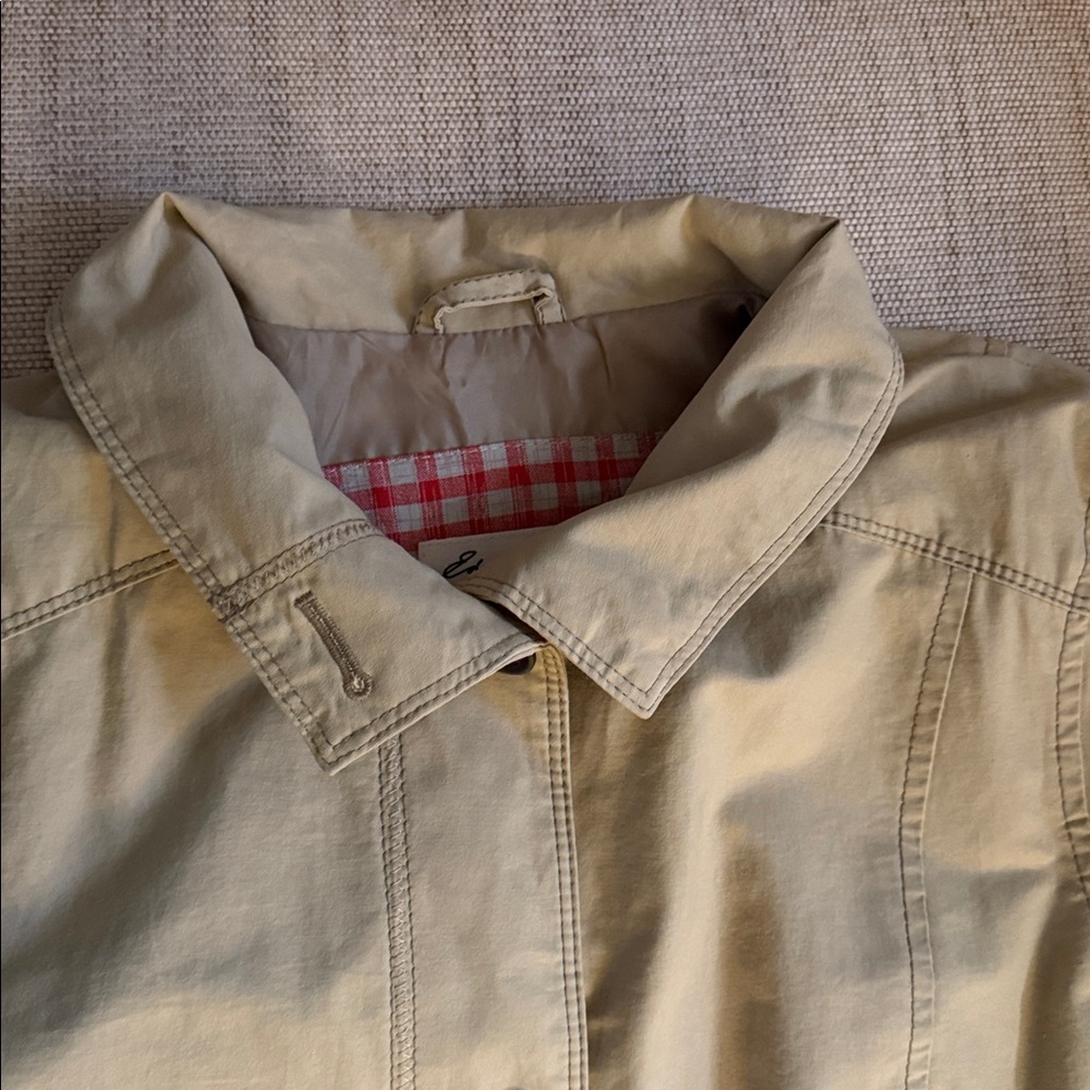 Eddie Bauer Trench Coat/Jacket Button Front Mid Length Classic Staple Neutral L - Picture 7 of 13